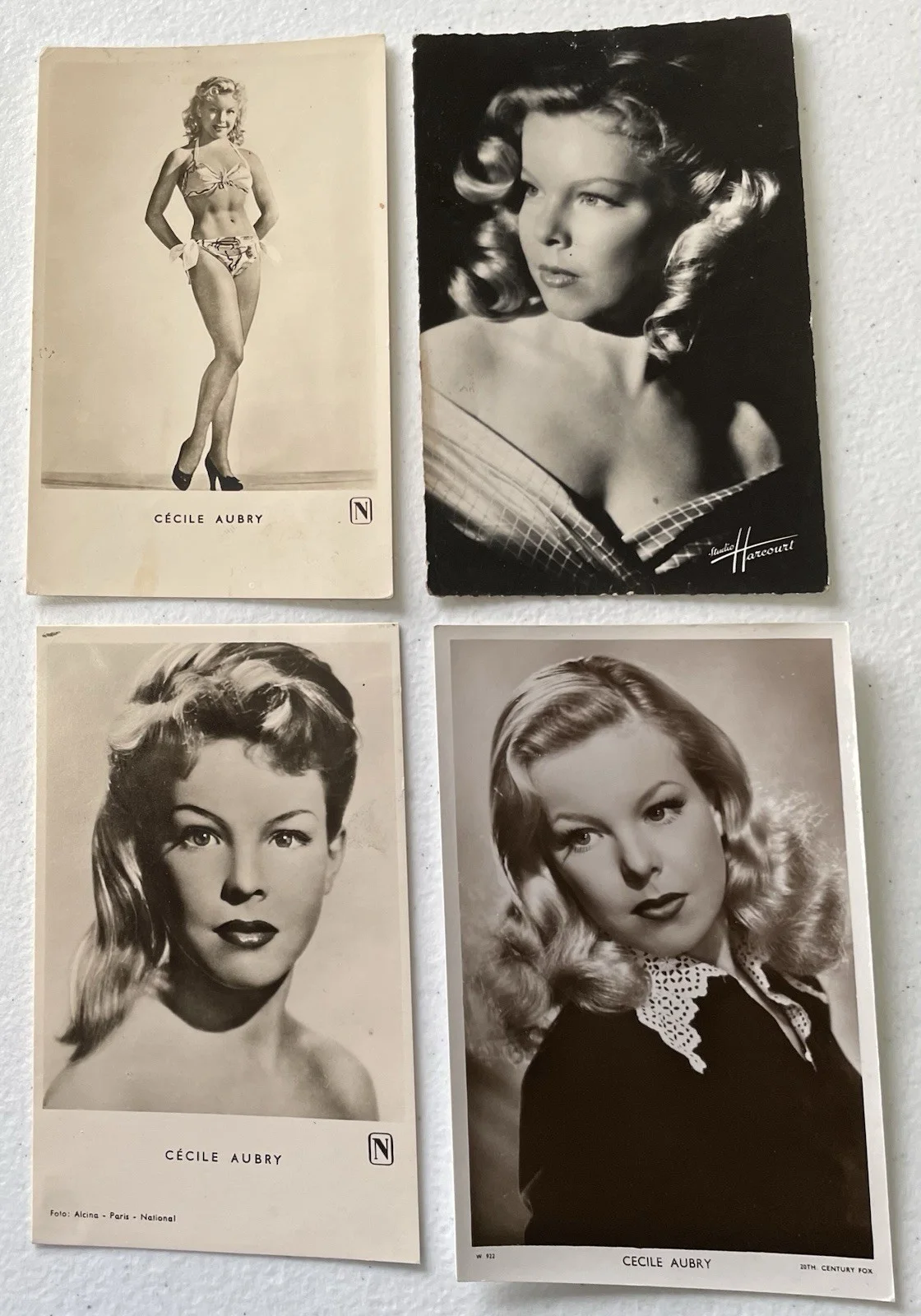 CECILE AUBREY FRENCH MOVIE ACTRESS GLAMOUR - 4 POSTCARD PHOTOGRAPHS 1950s, изображение 2