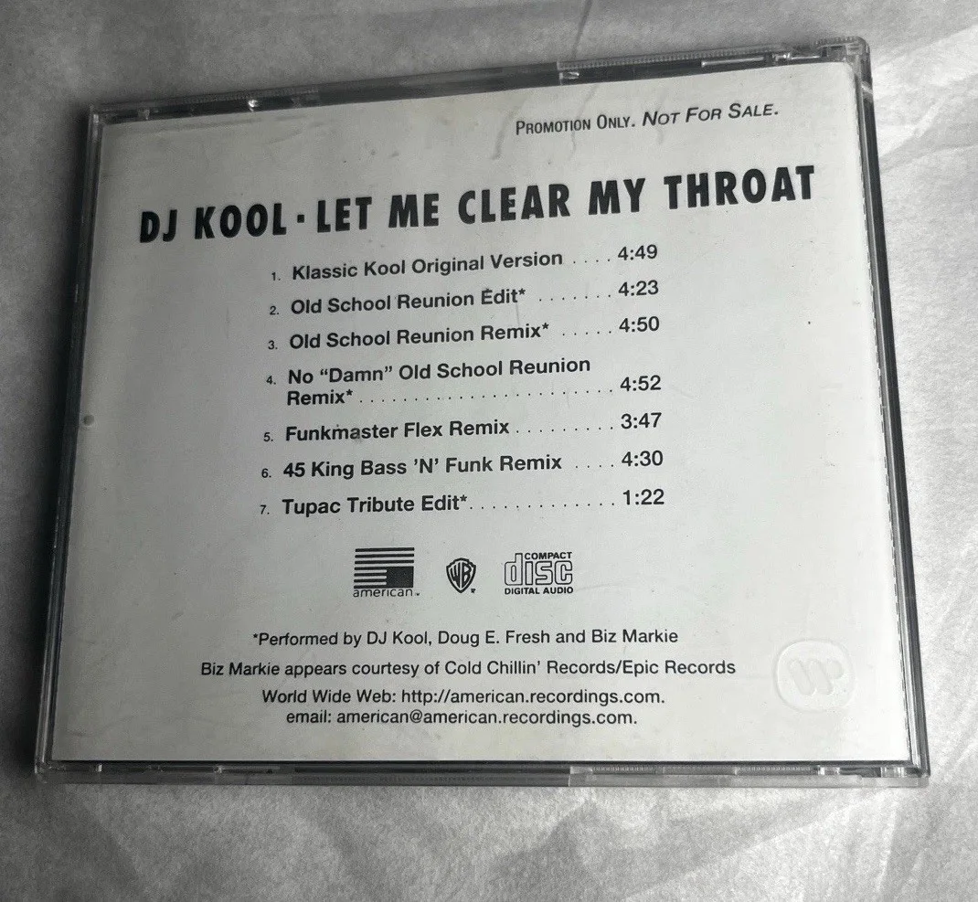 WHITE LABEL DJ KOOL -LET ME CLEAR MY THROAT PROMO-- 1996 Promotional HIP-HOP CD, изображение 2