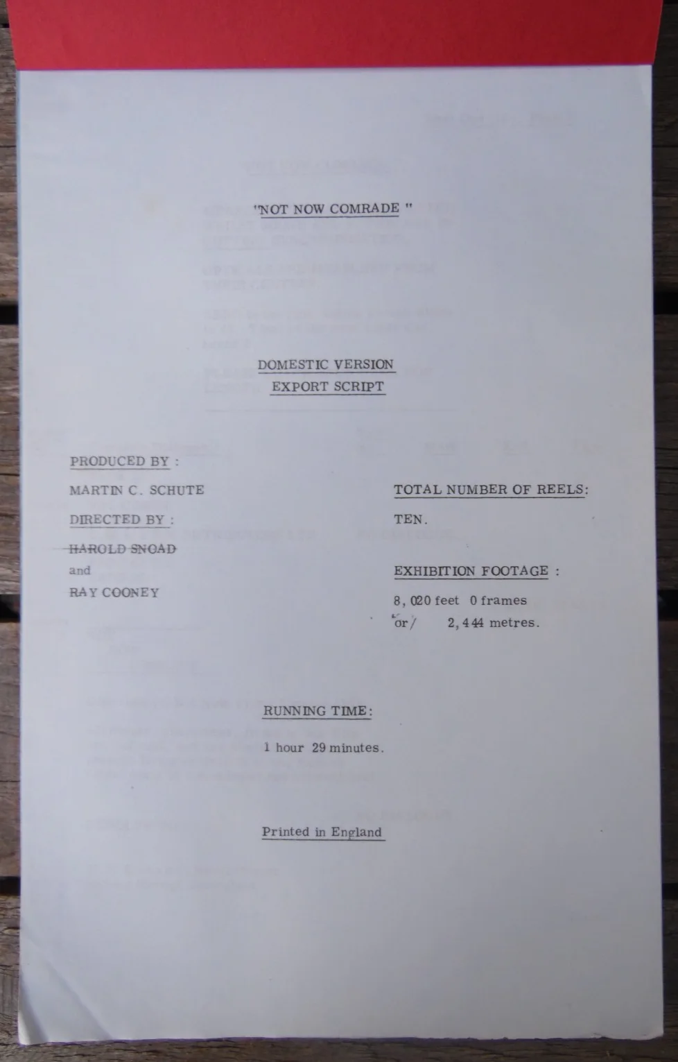 Vintage "NOT NOW COMRADE" Genuine Original Release Movie Script 1976, image 2