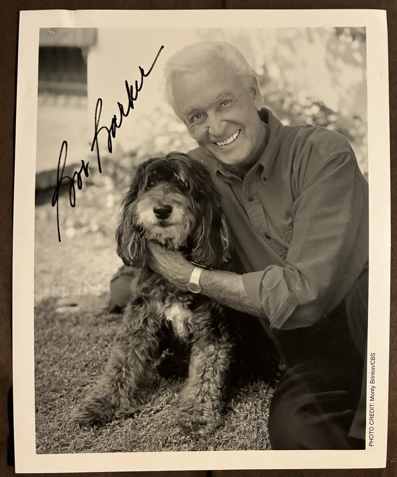 Bob Barker — Bob Barker Autographed 8x10 B&W Photograph with Dog No COA Free Shipping