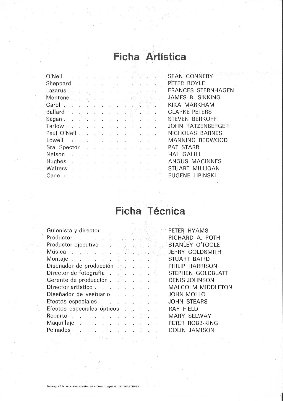 ATMOSFERACERO aka OUTLAND (1) / ORIGINAL SPANISH PRESS SHEET, image 2