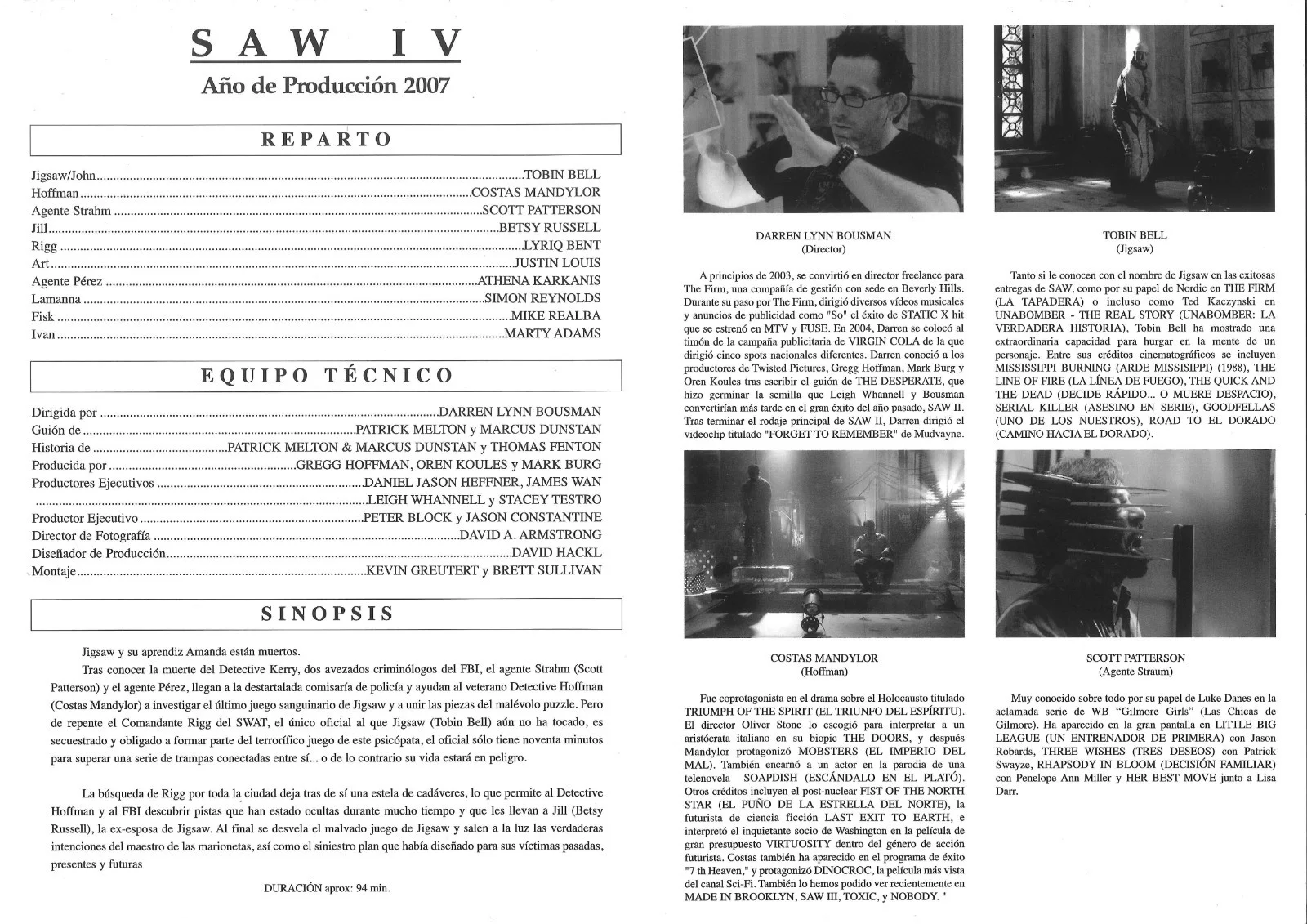 SAW IV aka SAW 4 (1) / ORIGINAL SPANISH PRESS SHEET, image 3