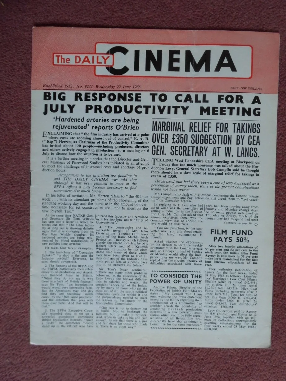 THE WITCHES, HAMMER HORROR, JOAN FONTAINE in 1966 UK trade mag DAILY CINEMA, изображение 2