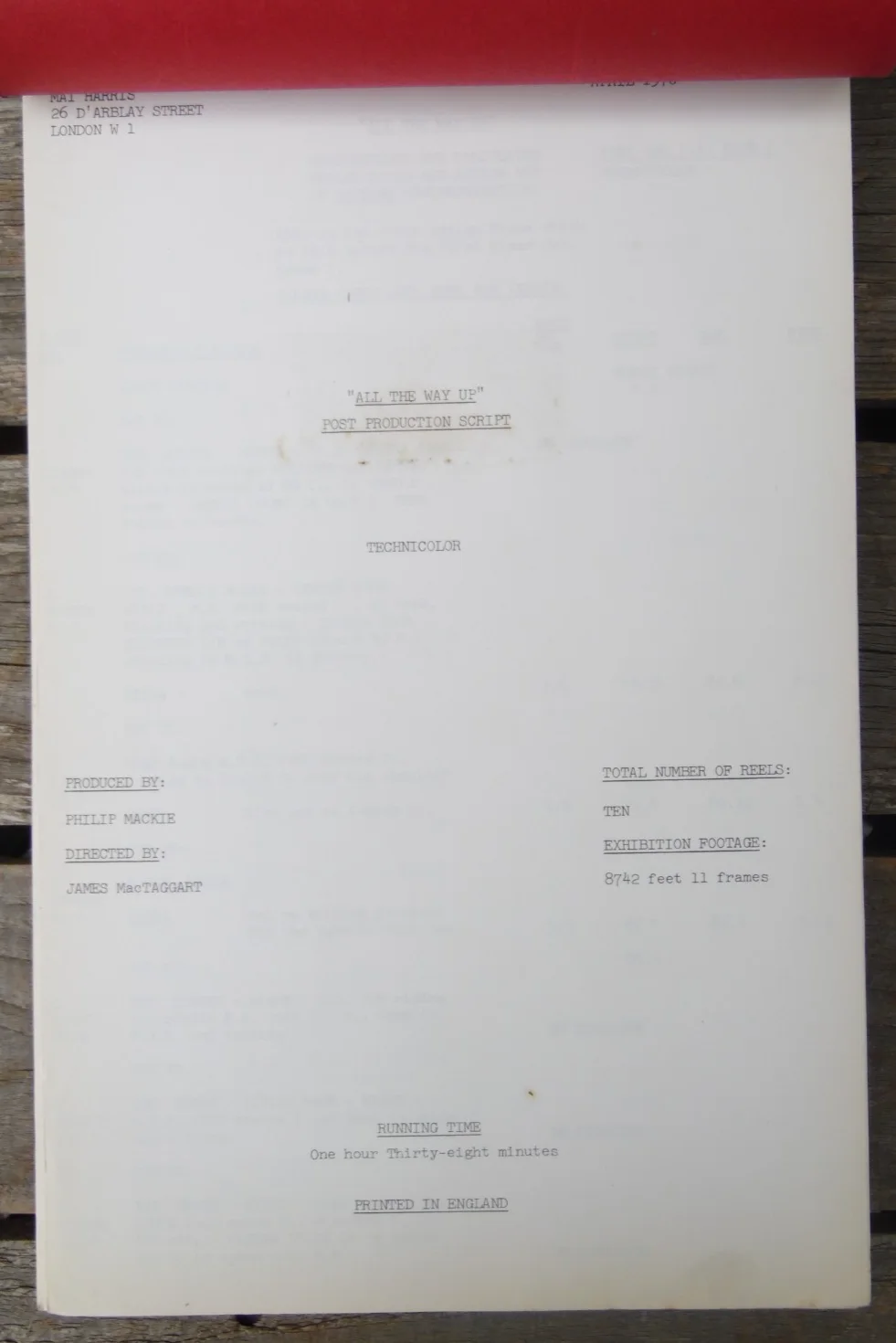 Vintage "ALL THE WAY UP" Genuine Original Post Production Movie Script 1970, image 2