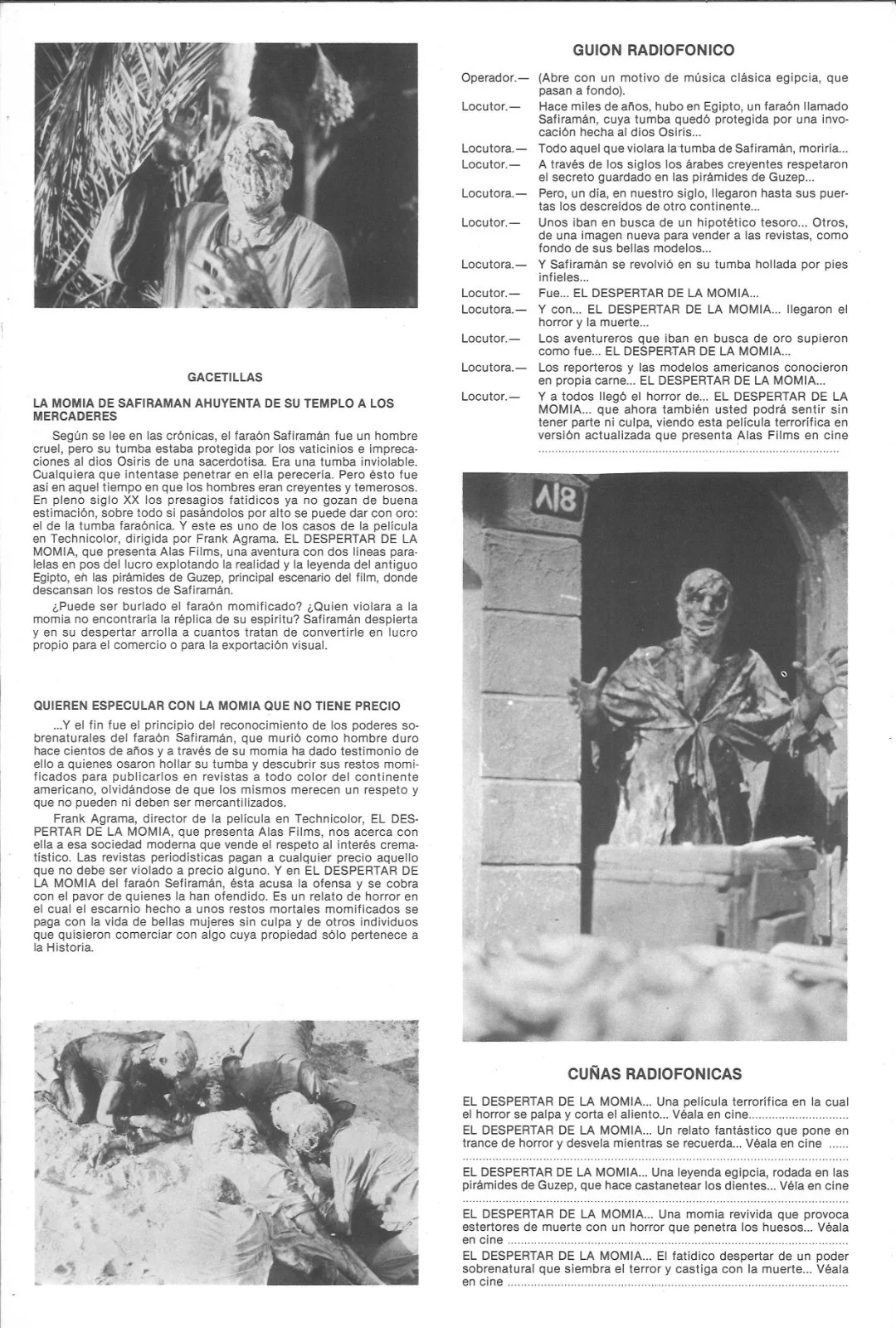 EL DESPERTAR DE LA MOMIA (1) / ORIGINAL SPANISH PRESS SHEET, image 3