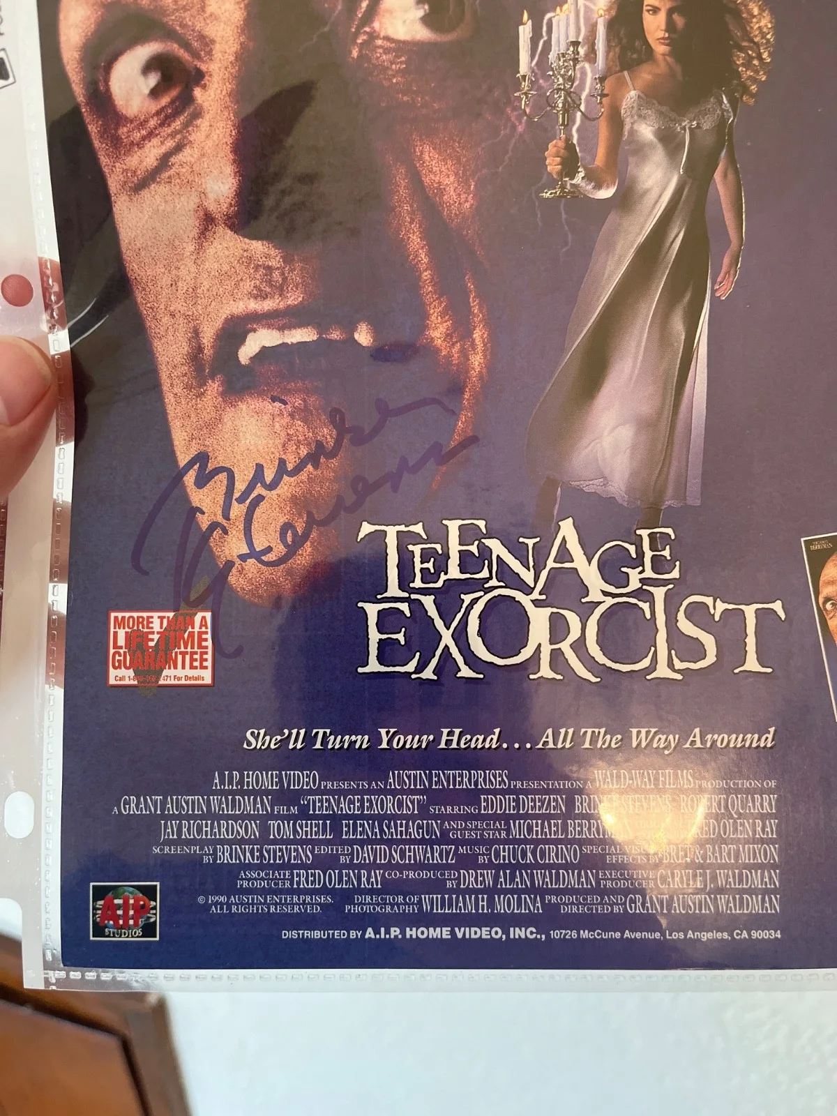 Brinke stevens signed Teenage Exorcist 8x10 Movie DVD Ad Two Sided, image 2