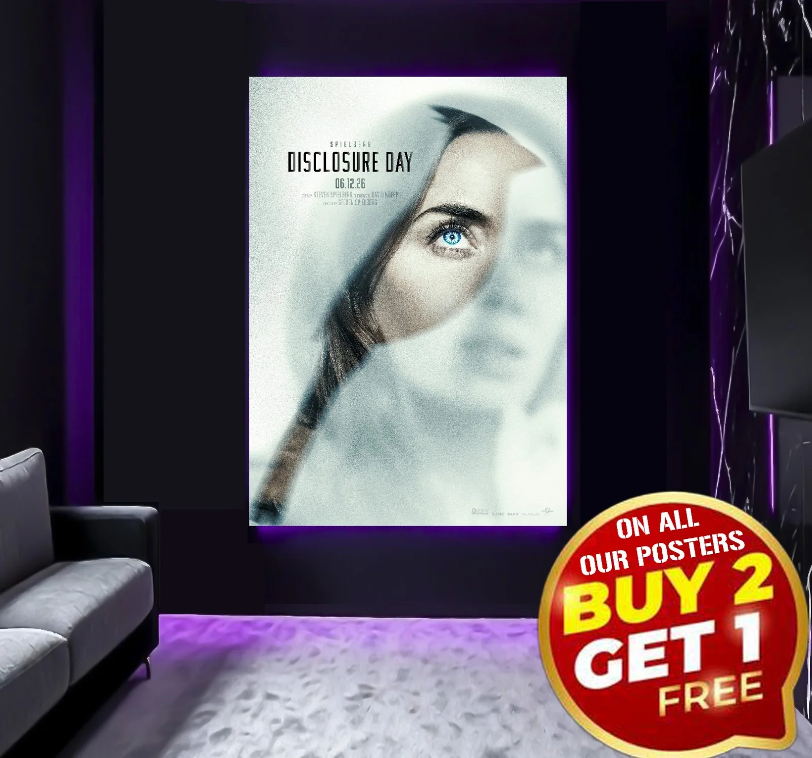 Large A0 A1 A2 A3 Disclosure Day 2026 Spielberg UFO Aliens Movie Wall Art Poster, изображение 2