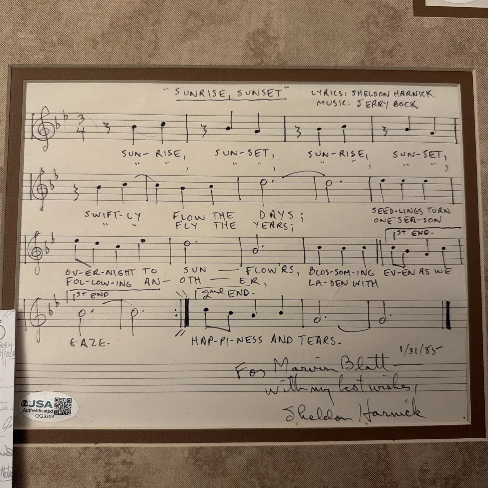 Sheldon Harnick Signed Fiddler on the Roof Music JSA Sunrise Matchmaker 21x23, изображение 2