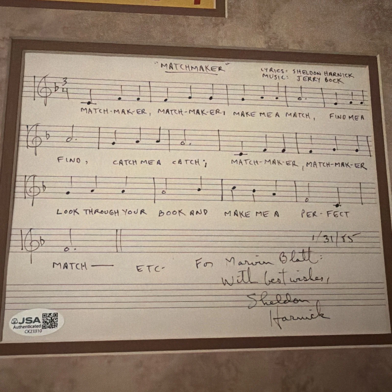 Sheldon Harnick Signed Fiddler on the Roof Music JSA Sunrise Matchmaker 21x23, изображение 5