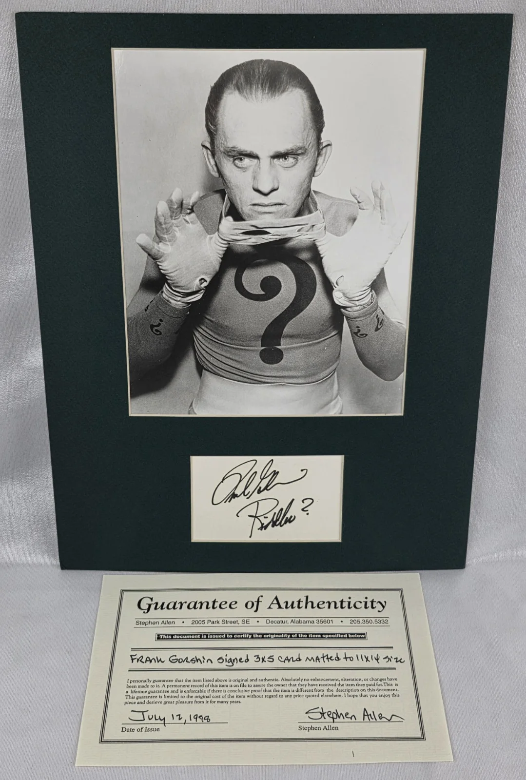 Frank Gorshin — The Riddler Frank Gorshin Autograph w/ COA 11x14 Matte