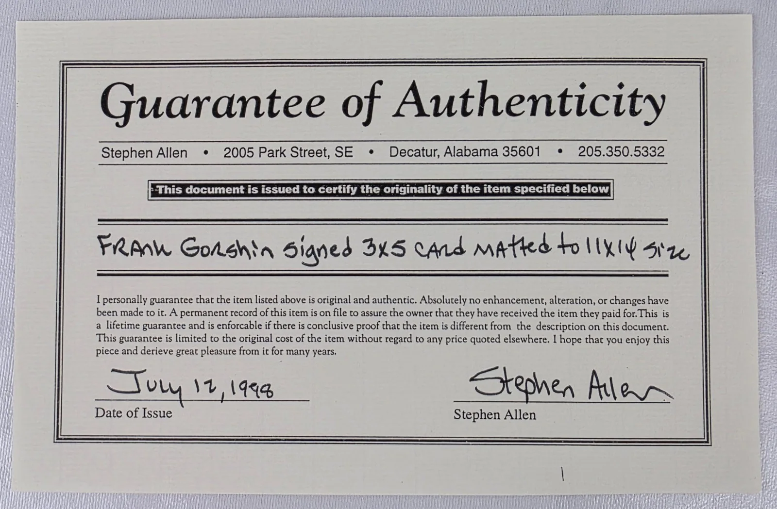 Frank Gorshin — The Riddler Frank Gorshin Autograph w/ COA 11x14 Matte, image 5