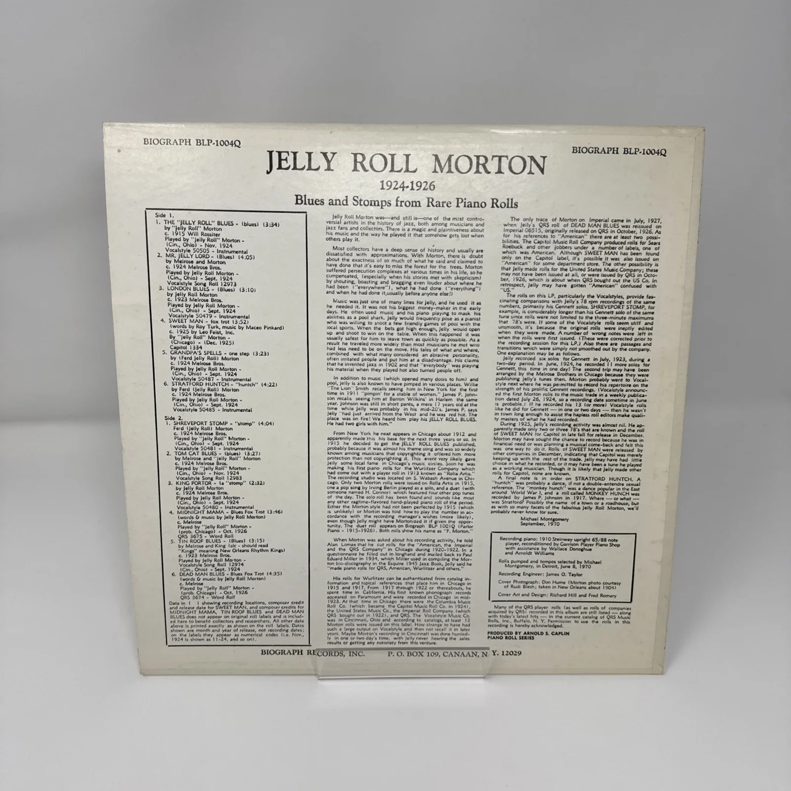 Jelly Roll Morton Blues & Stomps 1970 Record, Bob Greene, Tommy Benford Signed!, image 2