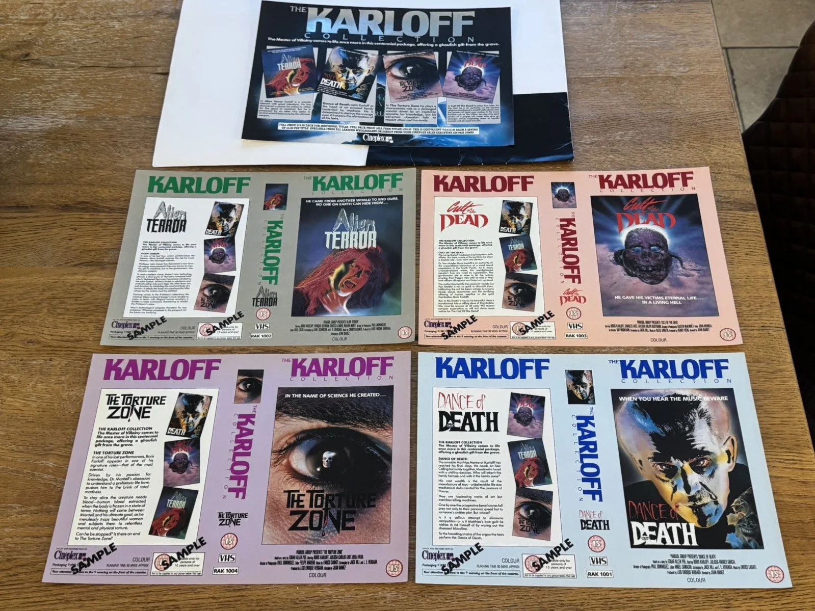 Karloff Collection 1987 Video Shop VHS promotion 4 sample sleeves rare pack, изображение 2