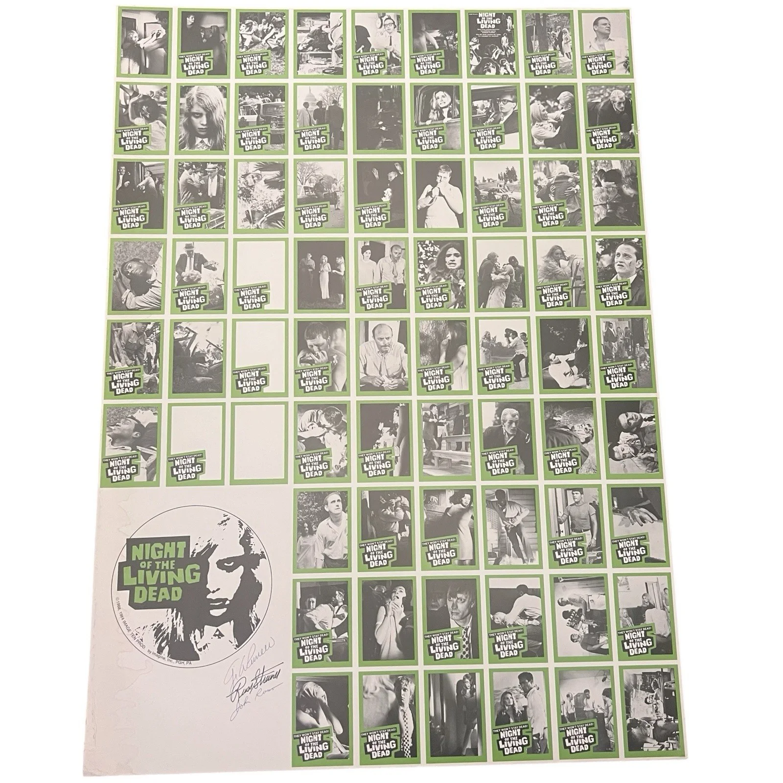 George A. Romero — Night Of The Living Dead Signed 1988 Uncut Card Sheet George Romero John Russo