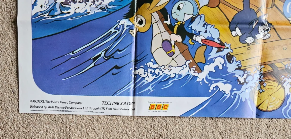 PINOCCHIO WALT DISNEY RERELEASE UK CINEMA ORIGINAL QUAD POSTER FROM 1986, image 3