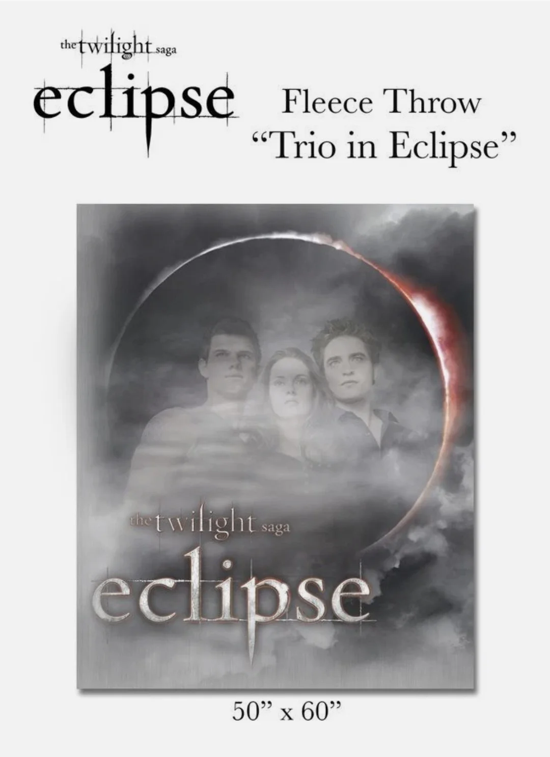 Twilight Fleece Throw Blanket Edward Bella Jacob 127cm x 52cm Eclipse NECA, image 5