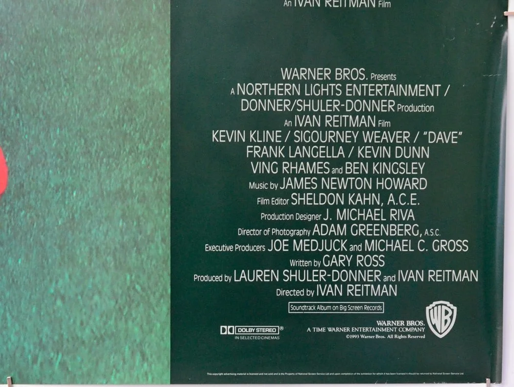 DAVE (1993) Original Cinema Quad Film Poster - Kevin Kline, Sigourney Weaver, изображение 5
