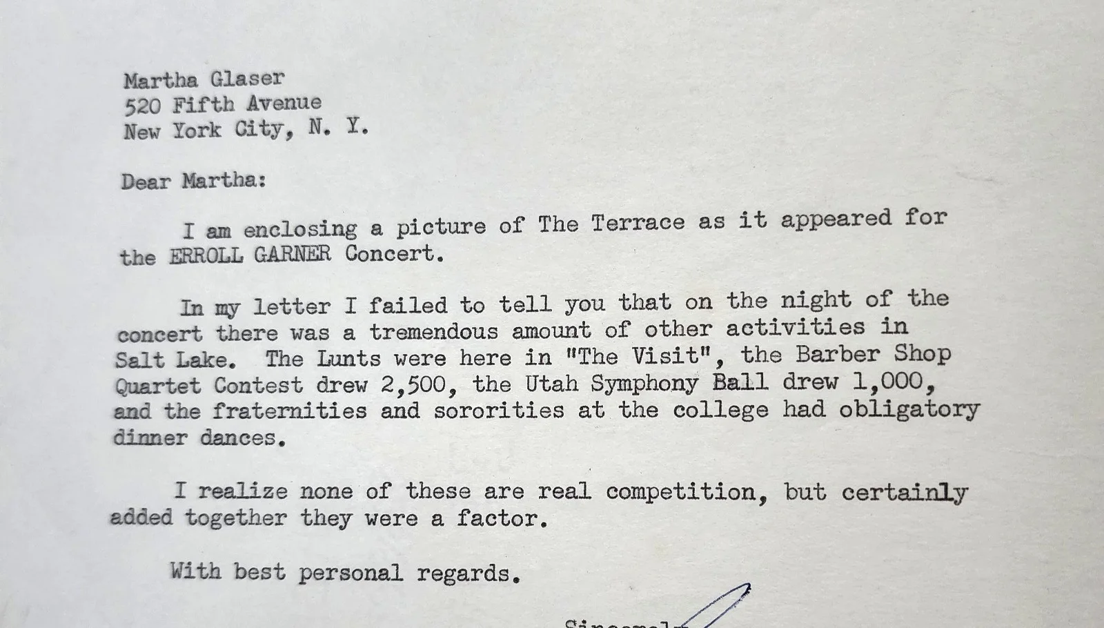 Signed Letter From Robert E. Freed To Martha Glaser Concerning Erroll Garner, image 5