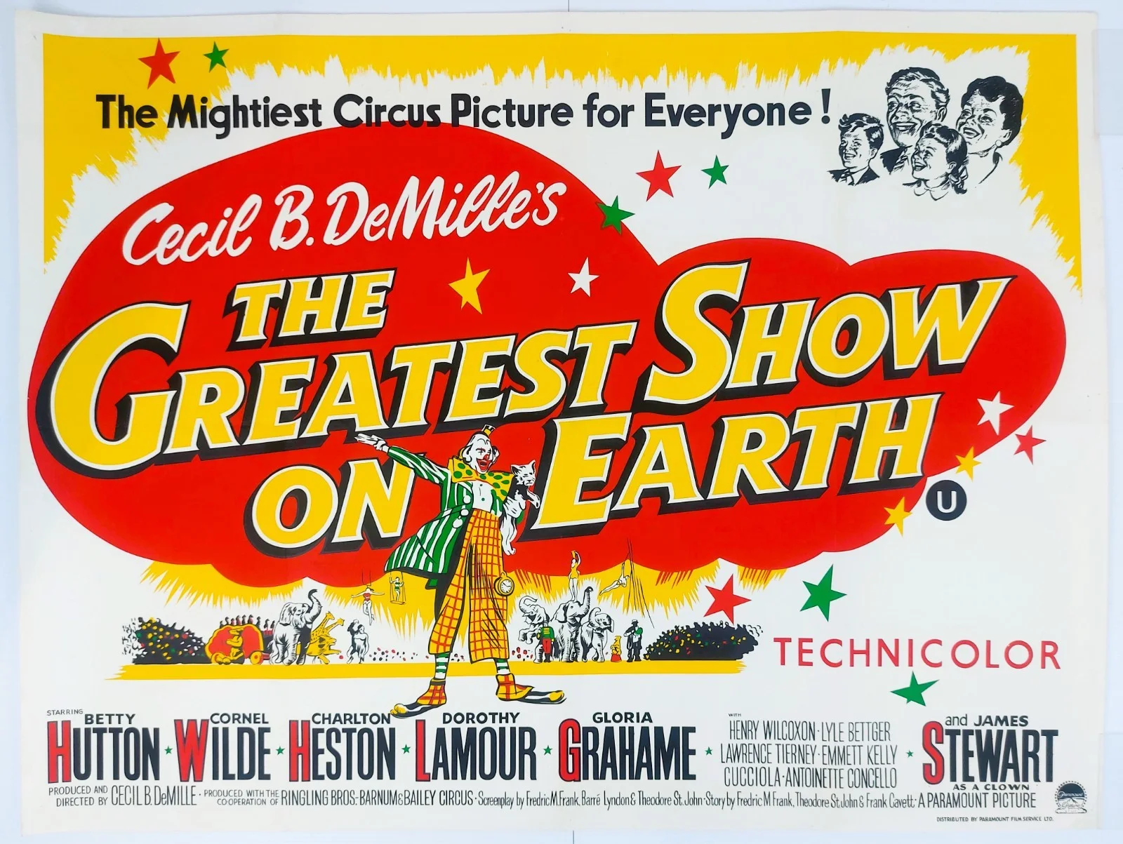 ORIGINAL THE GREATEST SHOW ON EARTH UK QUAD FILM POSTER 1952, изображение 2