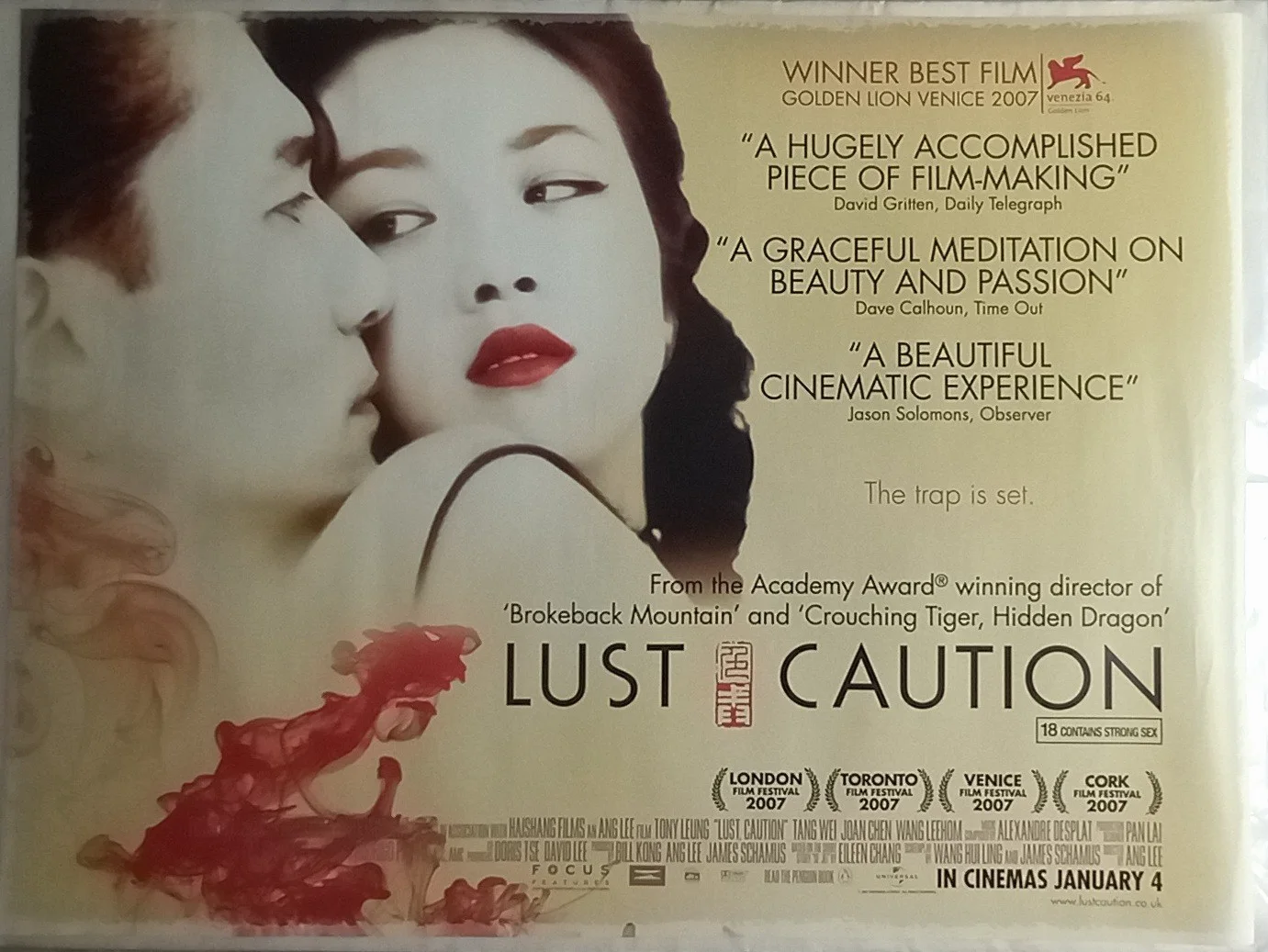 Lust, Caution (2007) D/S UK Quad Poster, Tony Leung Chiu-wai, Tang Wei, Ang Lee, image 2