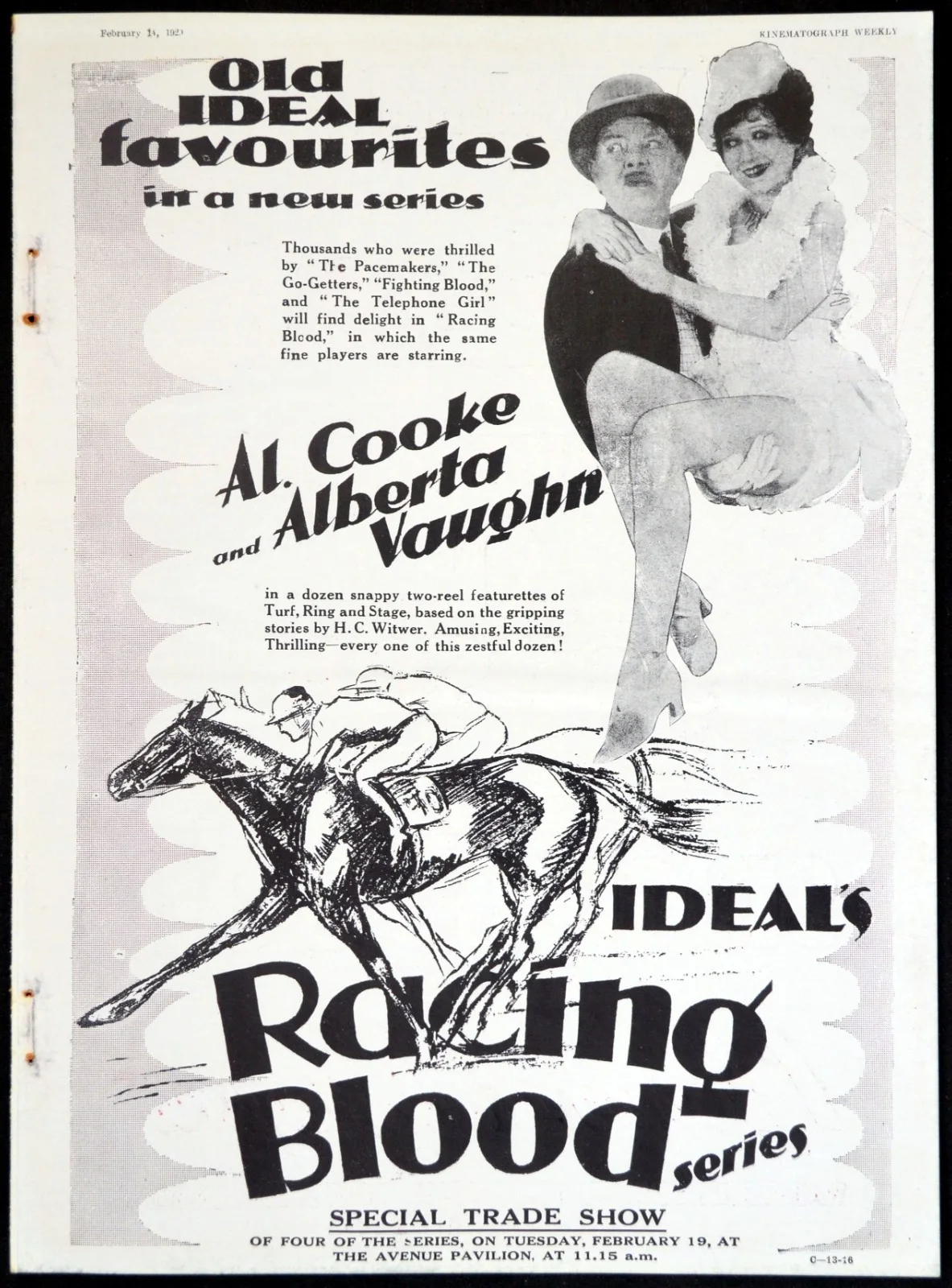 SINGING FOOL 1928 Al Jolson RACING BLOOD Al Cooke TRADE ADVERT, изображение 2
