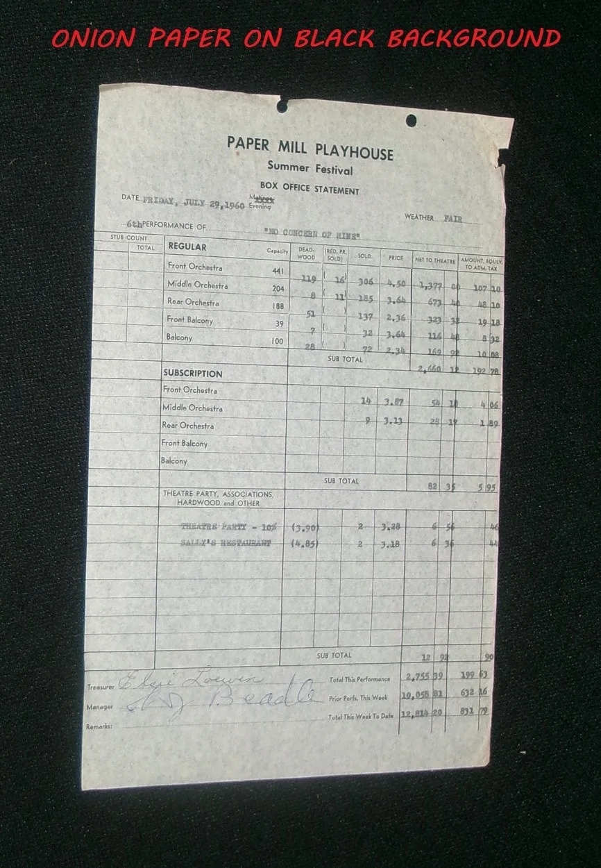 JANE FONDA 6th Show NO CONCERN OF MINE Paper Mill Playhouse BOX OFFICE STATEMENT, изображение 2