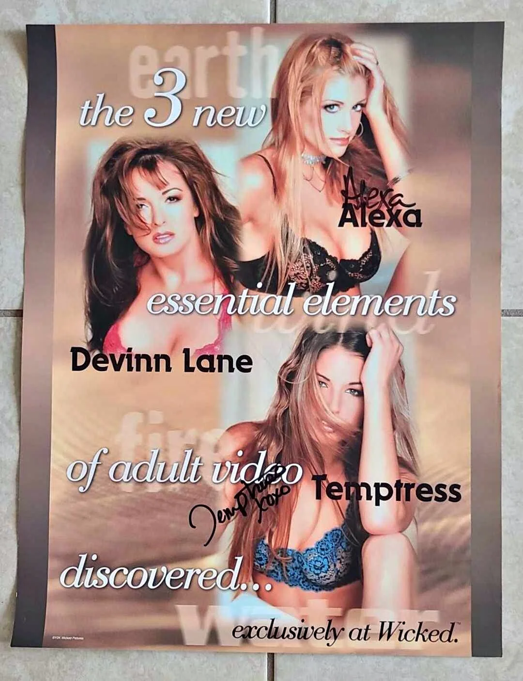 RARE '00 Wicked Pictures 16x20 signed w/Alexa Rae & Temptress, изображение 2