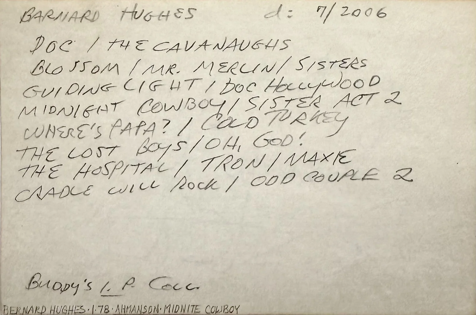 Barnard Hughes — BARNARD HUGHES Signed Autographed 4x6 INDEX CARD Mr. Merlin Doc Hollywood TRON, изображение 2