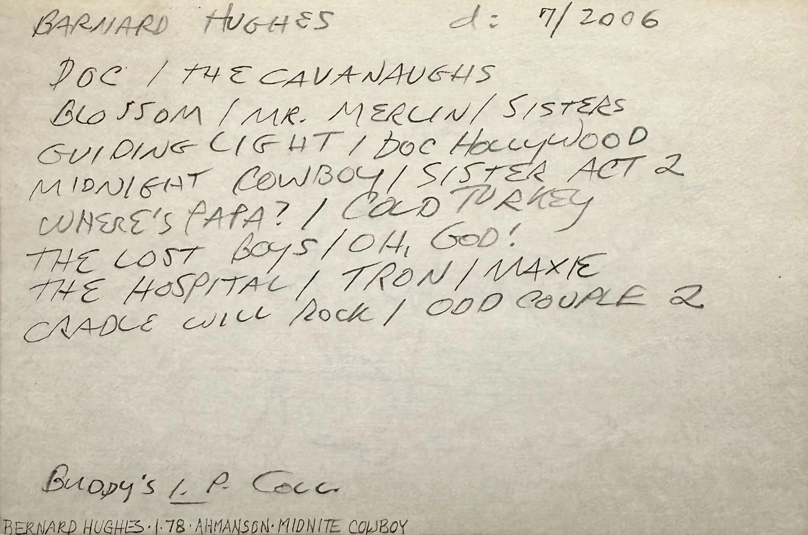 Barnard Hughes — BARNARD HUGHES Signed Autographed 4x6 INDEX CARD Mr. Merlin Doc Hollywood TRON, изображение 4