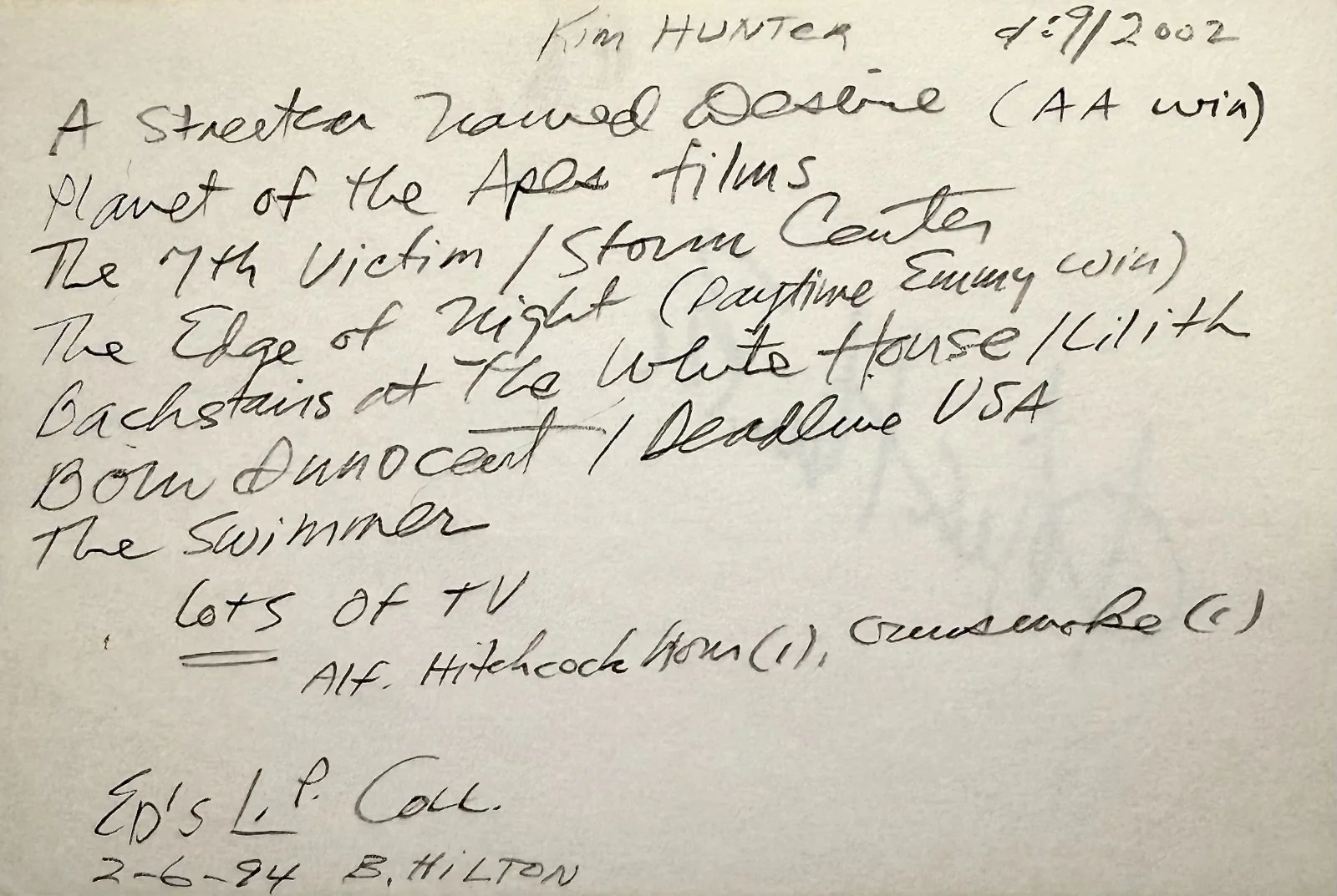 Kim Hunter — KIM HUNTER Signed Autographed 4x6 INDEX CARD Conquest of the Planet of the Apes, изображение 4