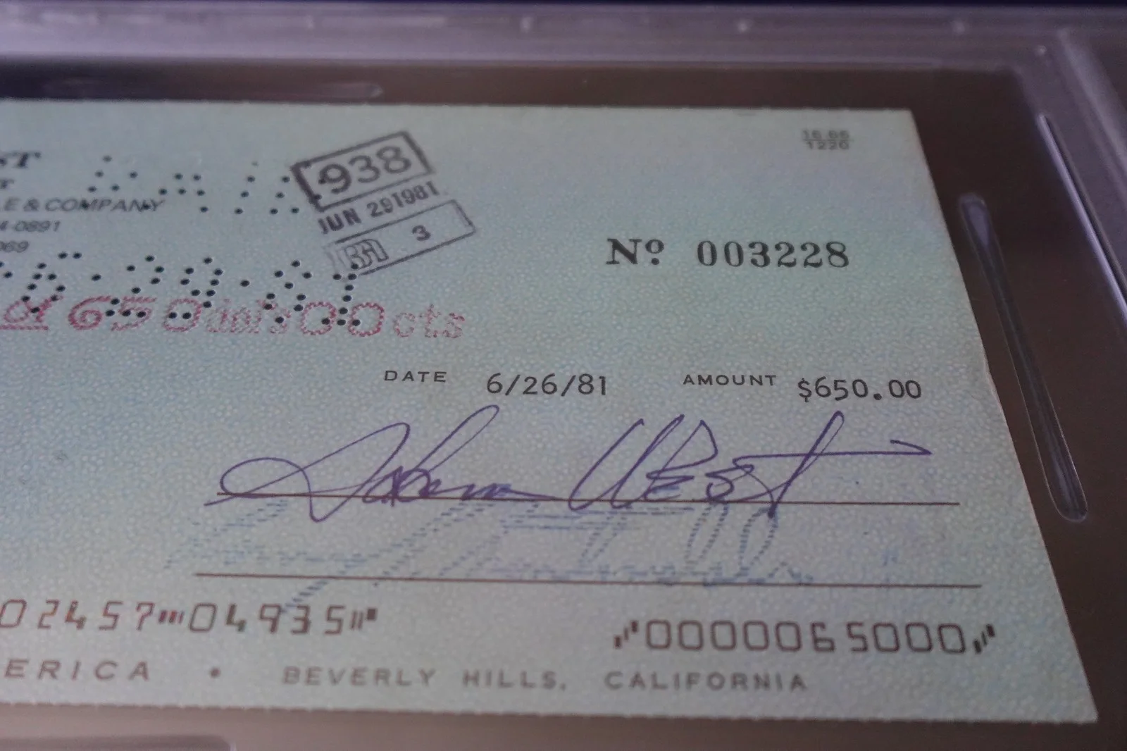 Adam West Autographed Bank Check Television Star "Batman" PSA SLABBED, изображение 2