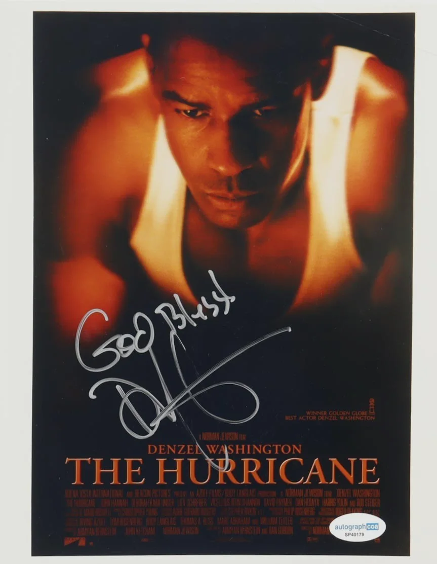 Denzel Washington — Denzel Washington Signed Auto 8x10 Photo The Hurricane Inscribed God Bless COA