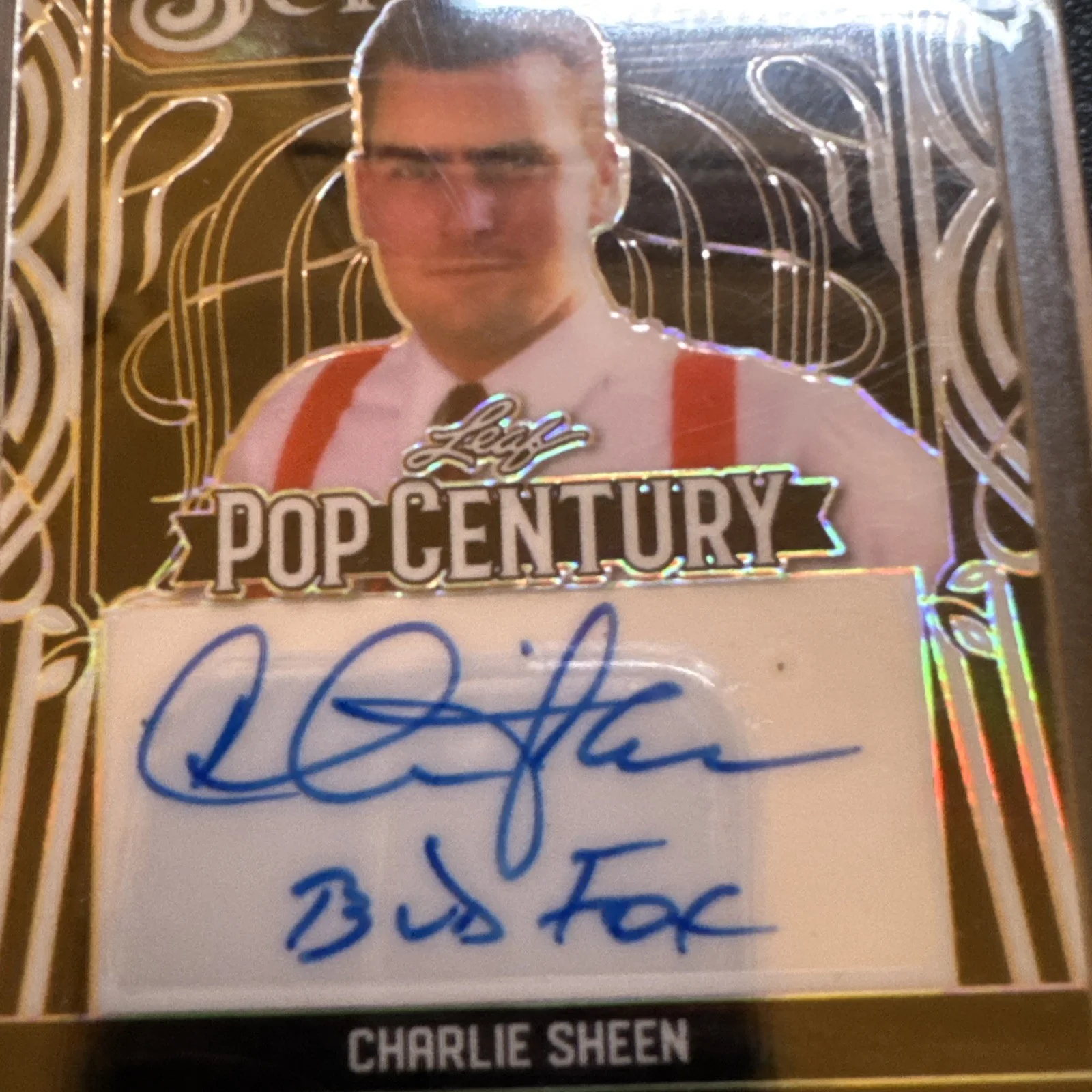 Charlie Sheen — Charlie Sheen 2024 Leaf Metal Pop Century Scripted "Bud Fox" Autograph Auto 3/3, image 2