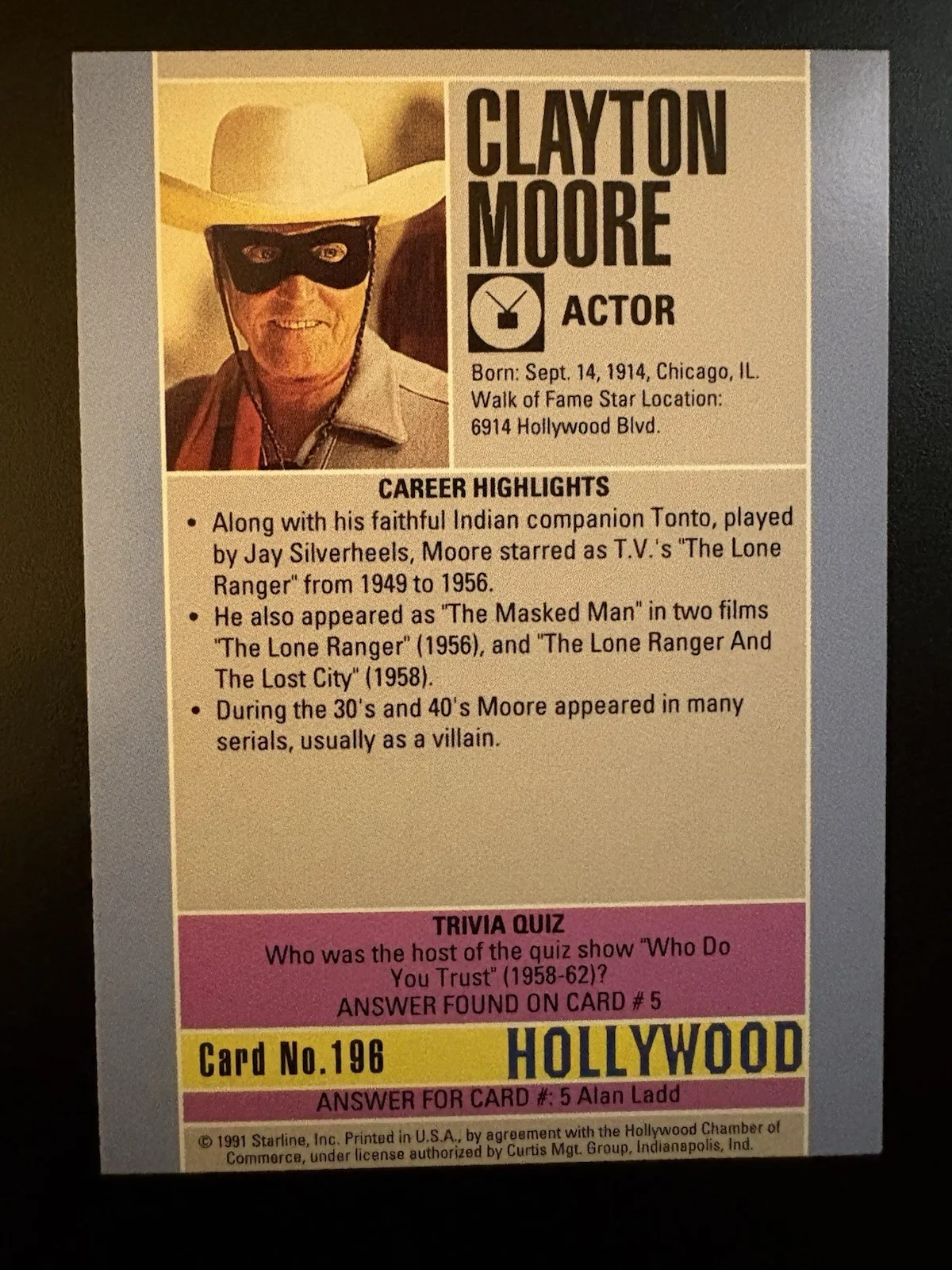 Clayton Moore — CLAYTON "THE LONE RANGER" MOORE - TRADING CARD AUTOGRAPH, image 2