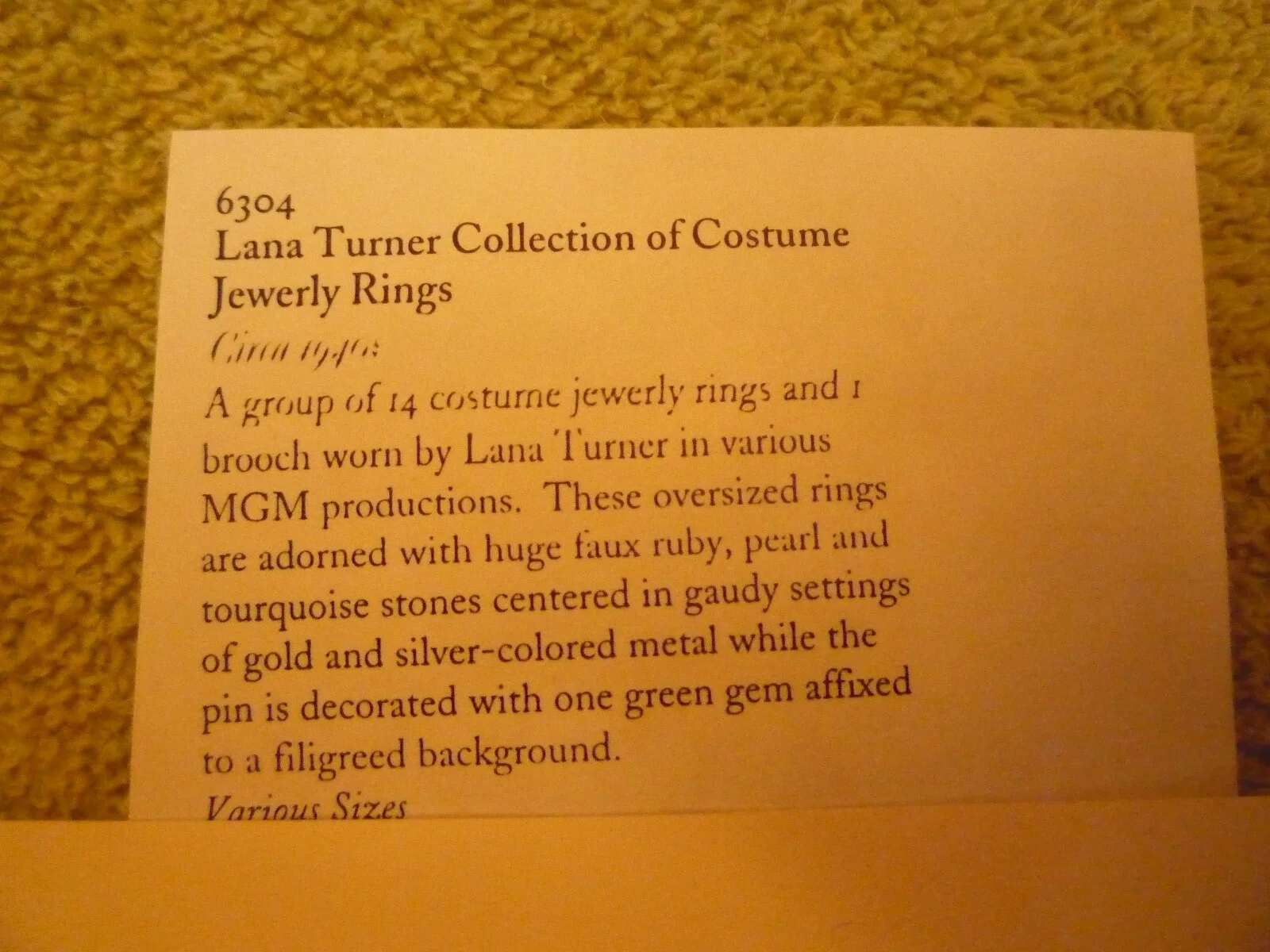 *Movie star Lana Turner ring! Display case/name plate/COA* jewelry/perfume/pearl, изображение 5