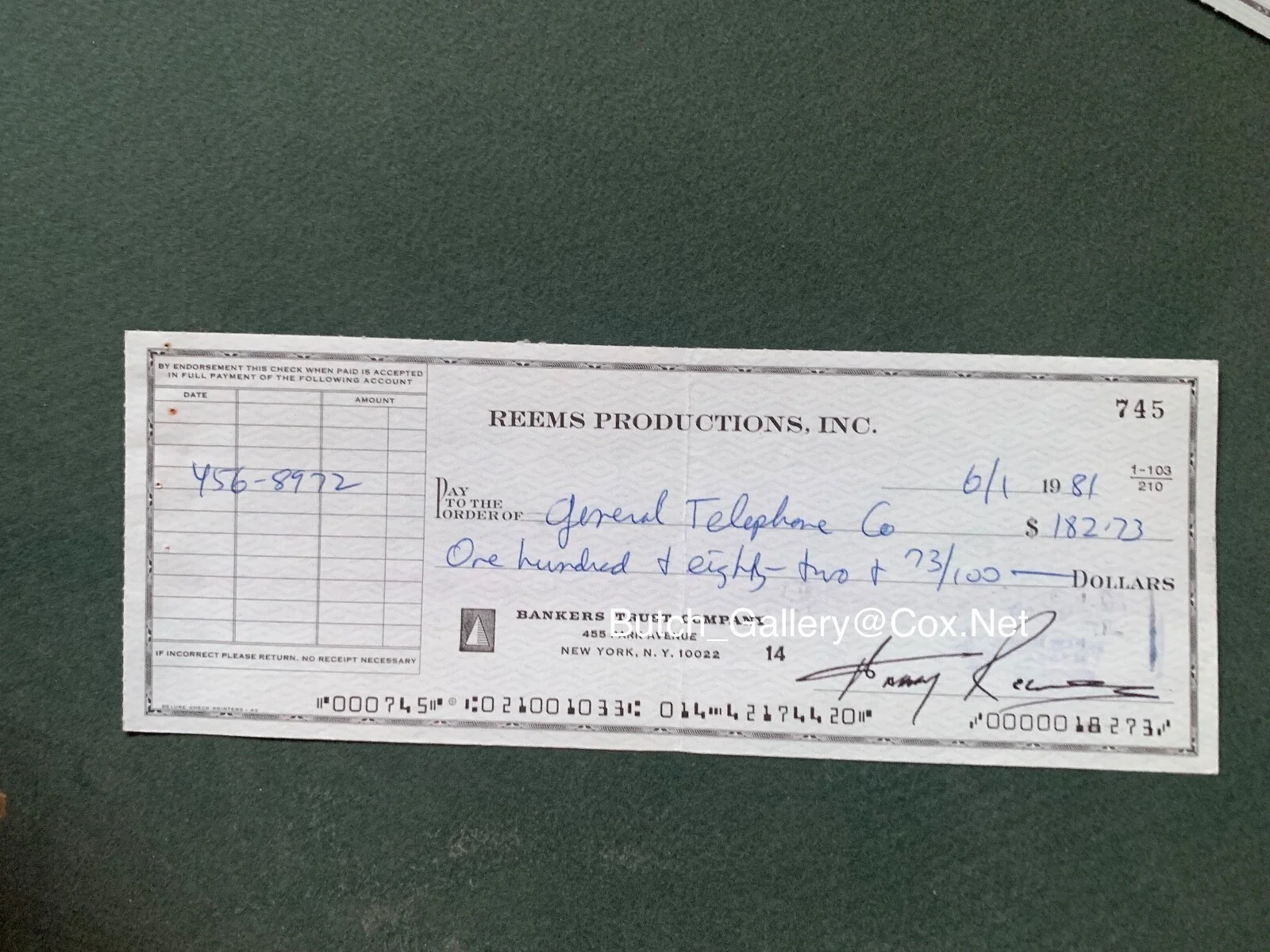 HARRY REEMS signed autograph check Adult Actor Deep Throat, image 2