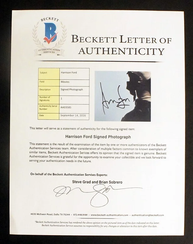 Harrison Ford — HARRISON FORD SIGNED 8x10 Star Wars Photo with full Beckett LOA!, изображение 4