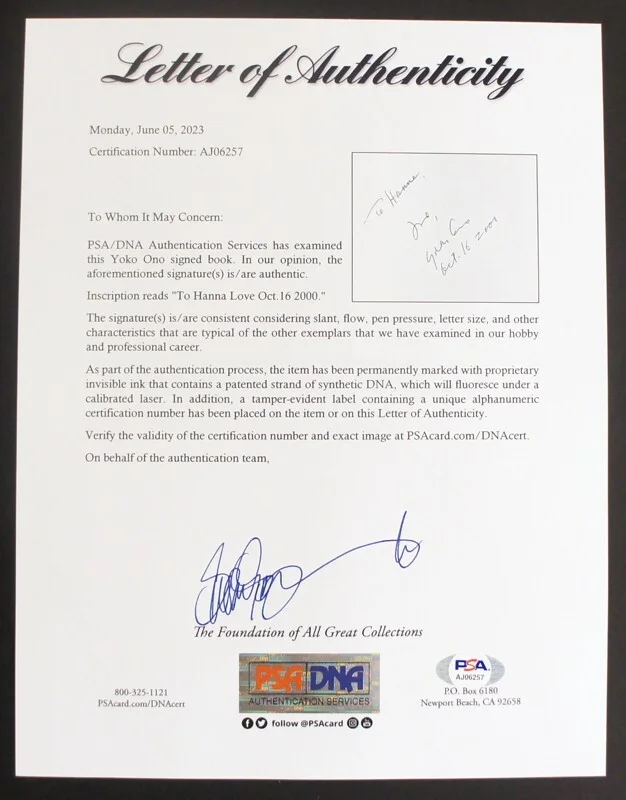 YOKO ONO SIGNED - with PSA/DNA Letter - Grapefruit Book (John Lennon) 1st/1st!, image 3