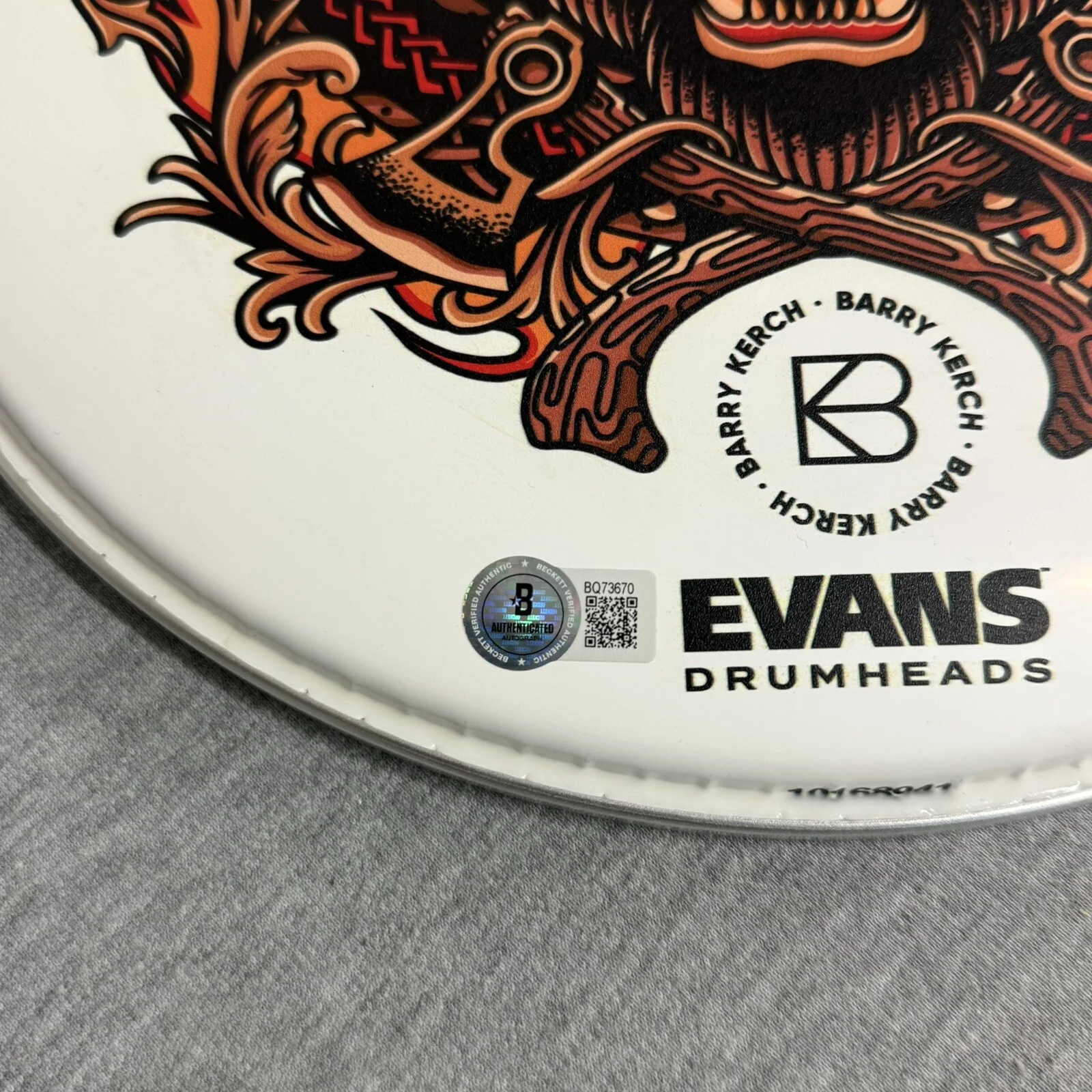 Barry Kerch Shinedown Signed Autographed Drumhead Beckett COA, image 3