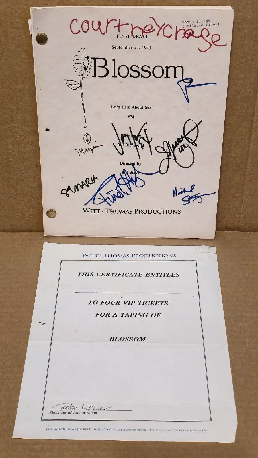 Mayim Bialik, Joey Lawrence, Jenna Von Oy, Finola Hughes — Blossom Cast Signed TV Script, Mayim Bialik, Joey Lawrence, Jenna Von Oy