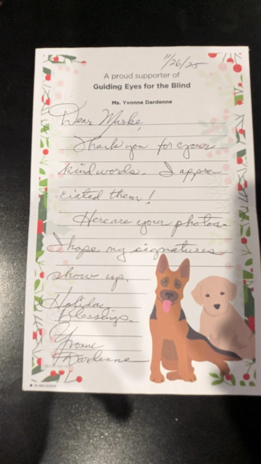 Yvonne Dardenne — Yvonne Dardenne Signed Letter– Autographed