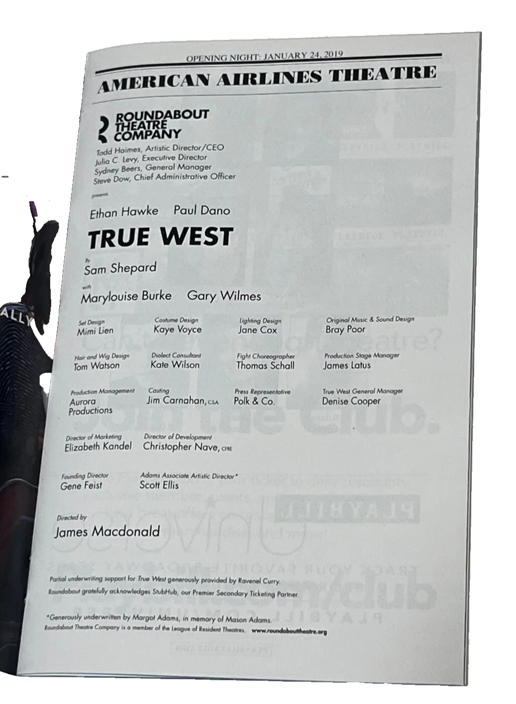 Ethan Hawke & Paul Dano "True West" Opening Night January 24, 2019 Playbill, image 4