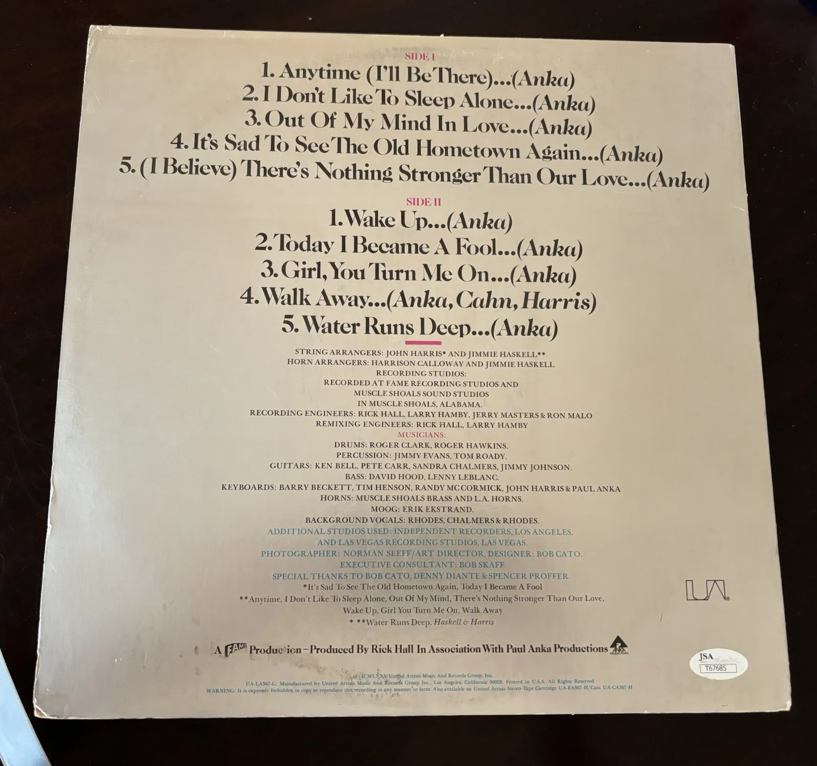 Paul Anka Autographed Signed Feelings Vinyl JSA COA, image 4