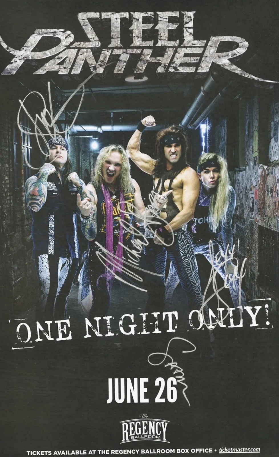 Steel Panther autographed concert poster Lexxi Foxx, Stix Zadinia, Satchel, изображение 2