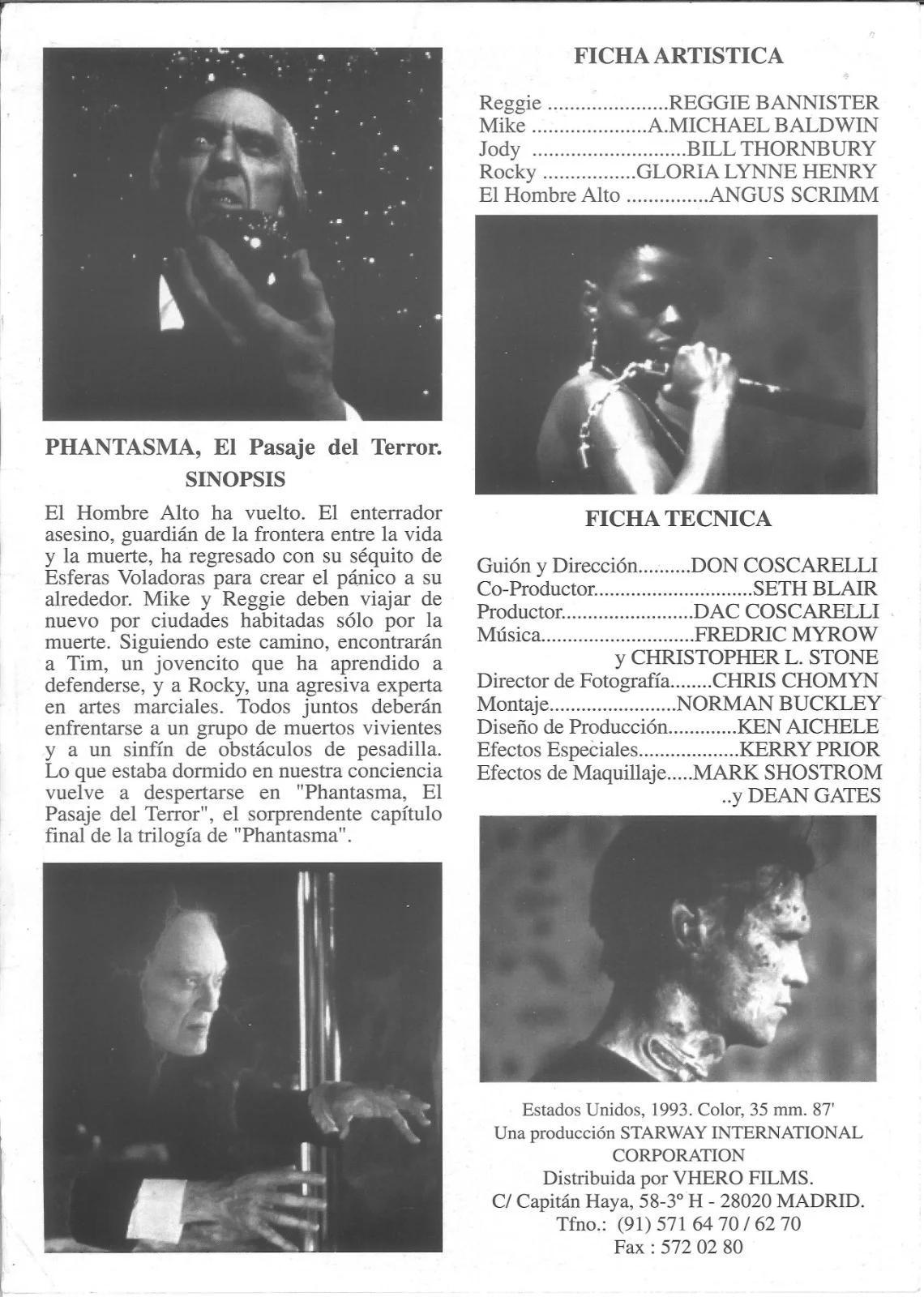 PHANTASMA - EL PASAJE DEL TERROR (1) / ORIGINAL SPANISH PRESS SHEET, image 2