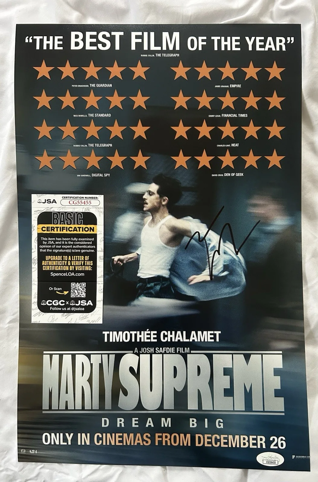 Timothee Chalamet — Timothee Chalamet Signed Marty Supreme 12x18 Poster Autographed JSA COA