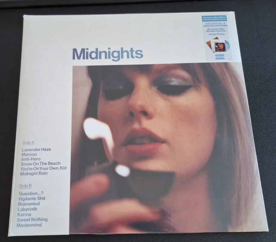 Autographed Taylor Swift Signed Midnights Vinyl Moonstone Blue with confetti, изображение 2