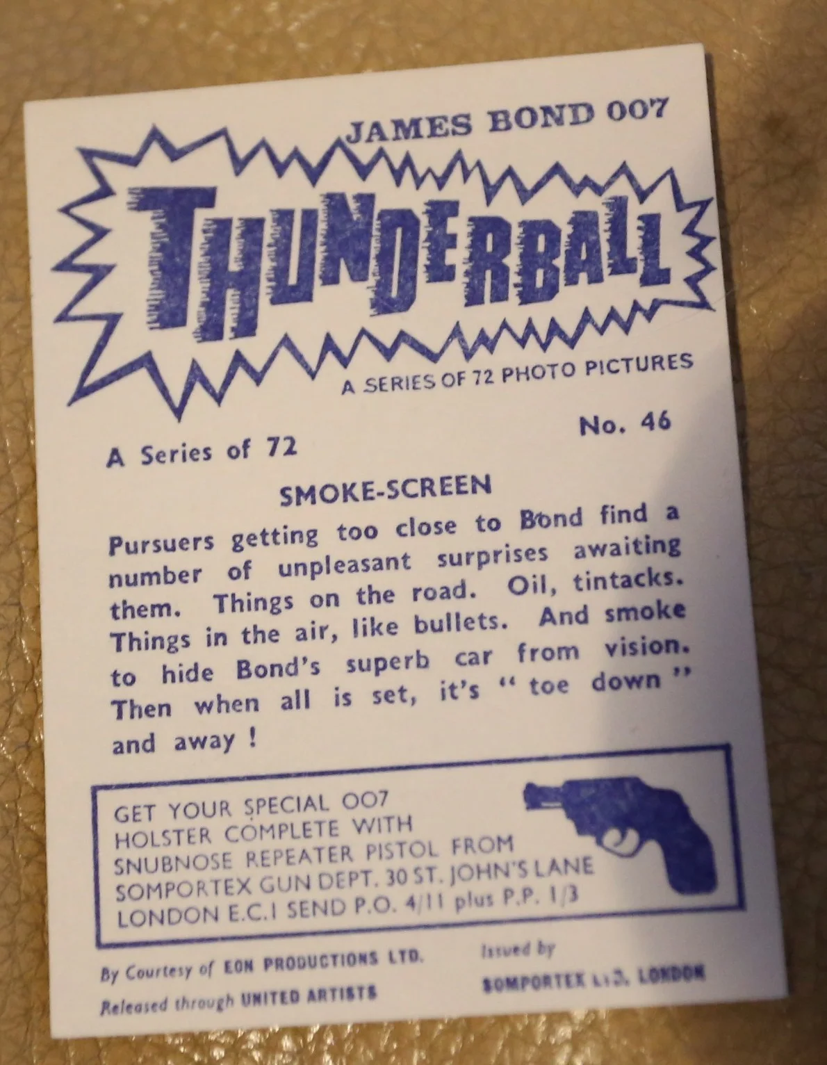 JAMES BOND SOMPORTEX THUNDERBALL 1966 ORIGINAL TRADING CARD EX COND NUMBER 46, image 2