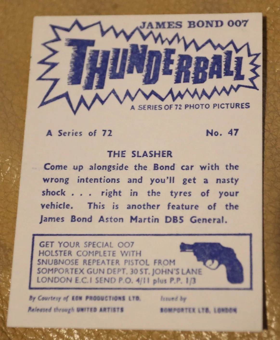 JAMES BOND SOMPORTEX THUNDERBALL 1966 ORIGINAL TRADING CARD EX COND NUMBER 47, image 2