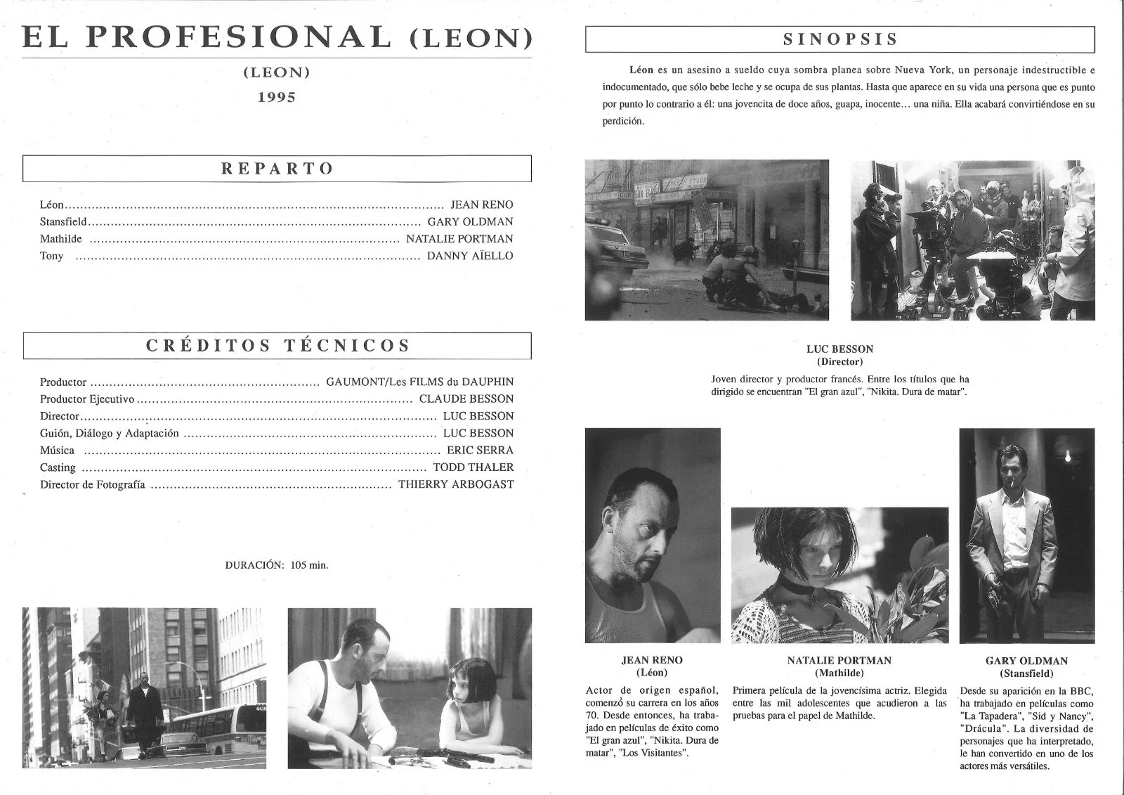 EL PROFESIONAL aka LEON (1) / ORIGINAL SPANISH PRESS SHEET / LUC BESSON, image 2